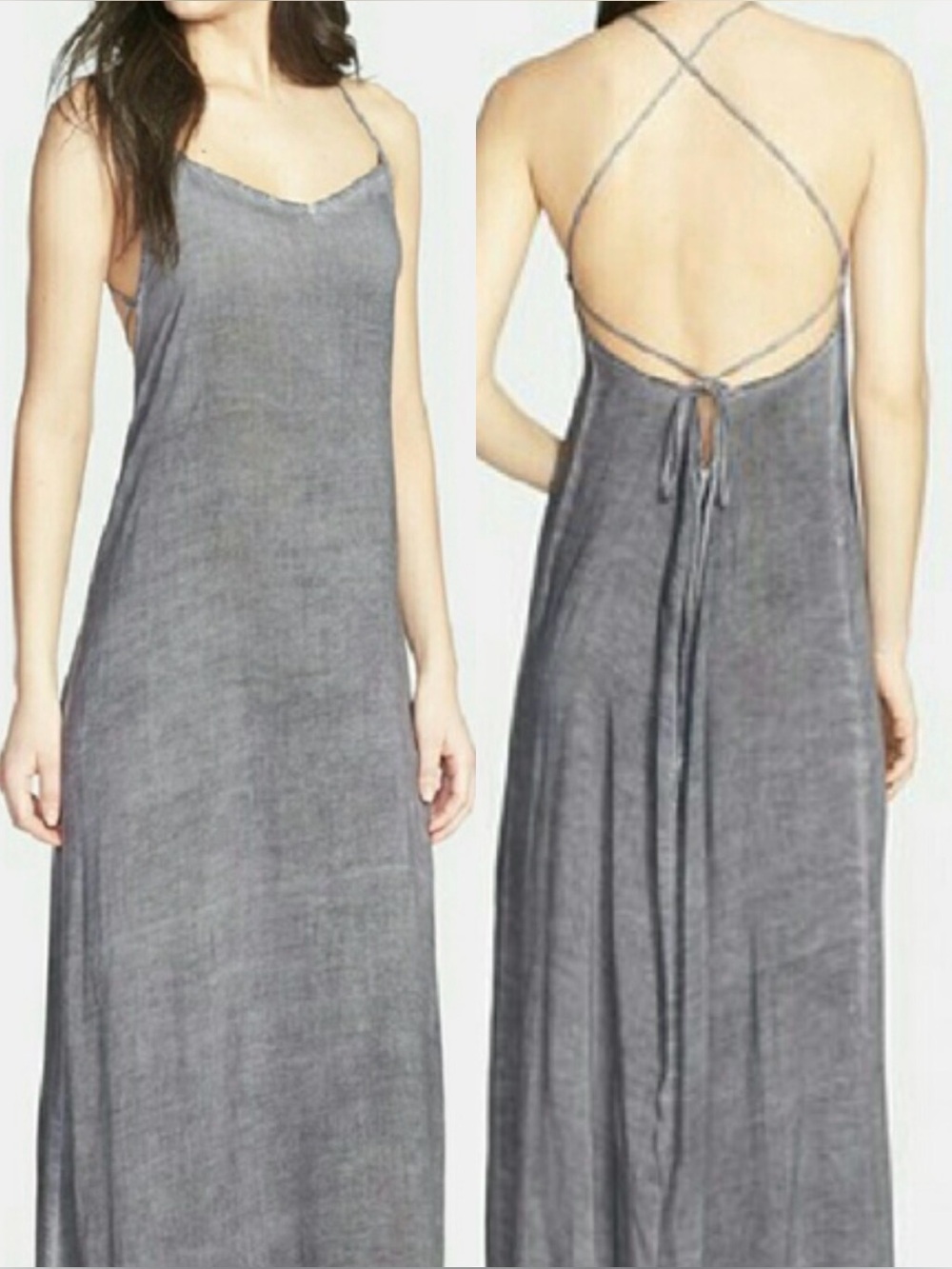 Leith Open Back Cross Tie Space Dyed Maxi Slip Dress M